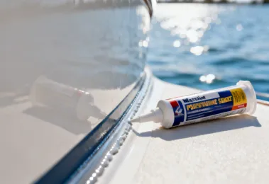 3M marine sealant applied to boat hull joint